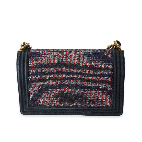 Chanel Blue Denim & Multicolor Boucle New Medium Boy Bag - Picture 3 of 7